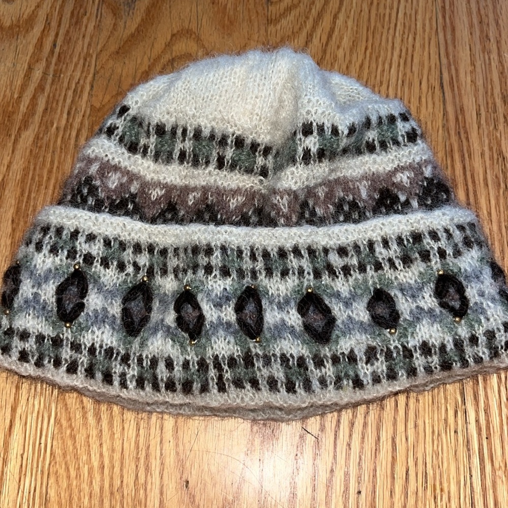 French Knot Fleece Lined Wool Beanie Hat